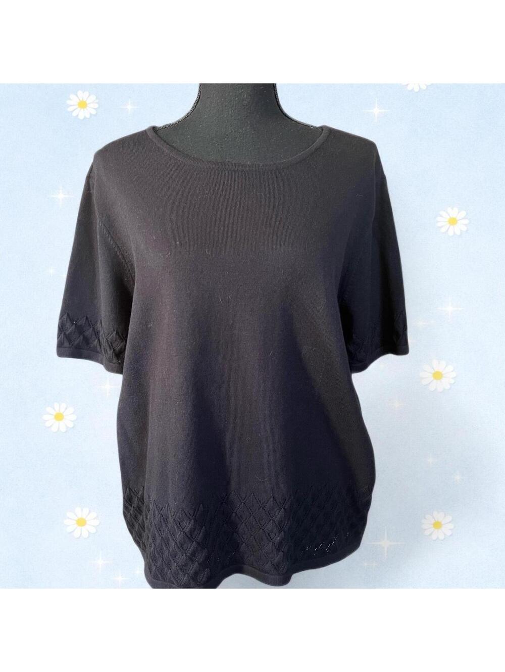 Vintage Laura Scott black knit short sleeve top size XL